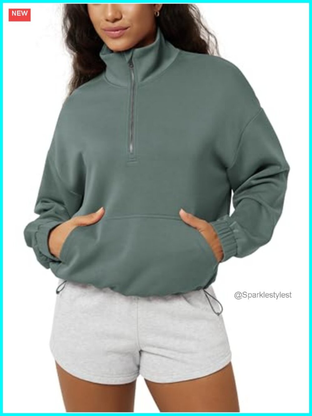Womens Modal Soft Cinchable Half Zip Oversize Pullover Sweatshirt with Pockets